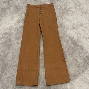 Brown Wide-Leg Buttoned Pants
